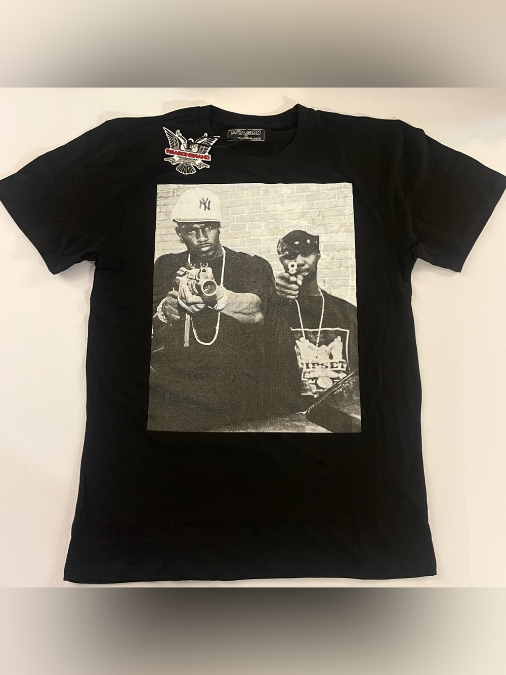 Reason Black Short Sleeve Tee with Monochrome Front Photo Print